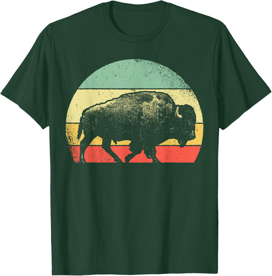 Bison Lover Gifts Wildlife I Bison Natural Reserve Vintage Buffalo Graphic Short Sleeve Regular Fit - Black - Small - -Adults T-Shirt - T-Shirt | Forest