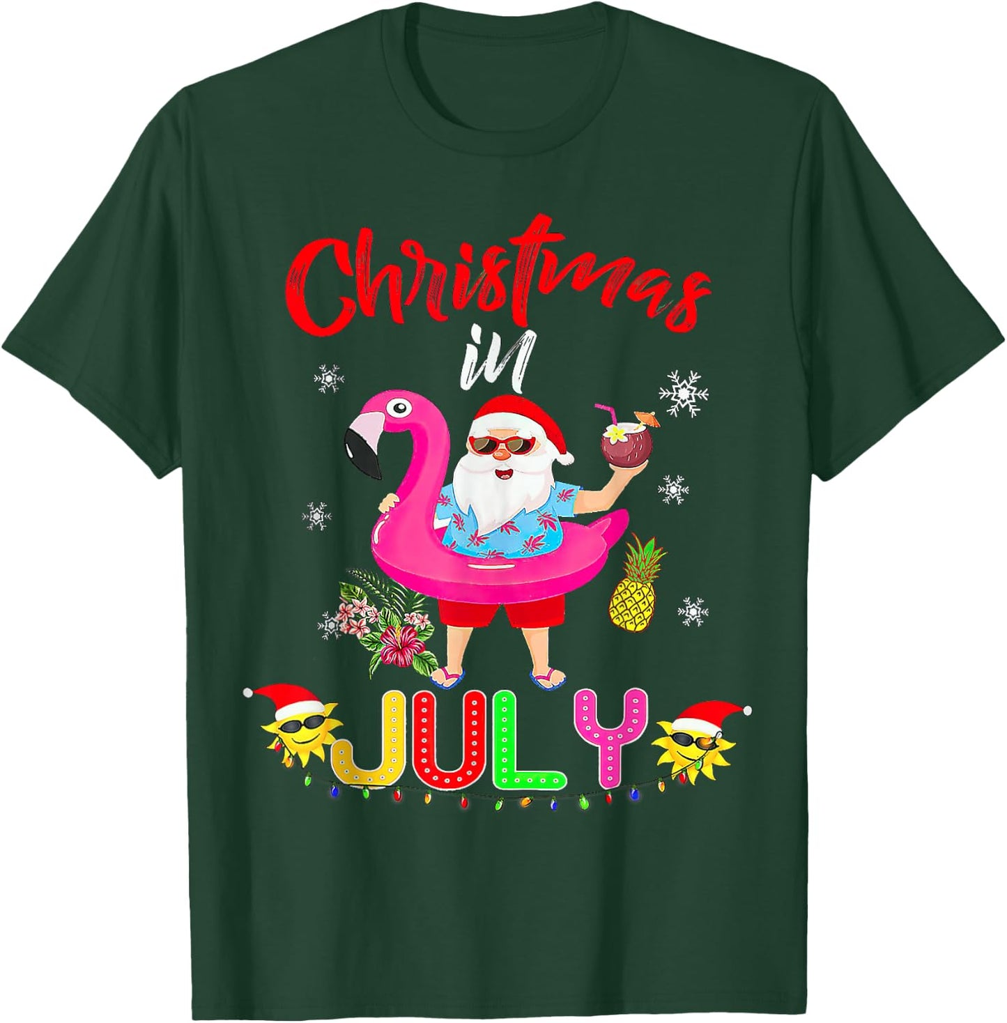 Christmas in July Santa Hawaiian flamingo T-Shirt - T-Shirt | Forest