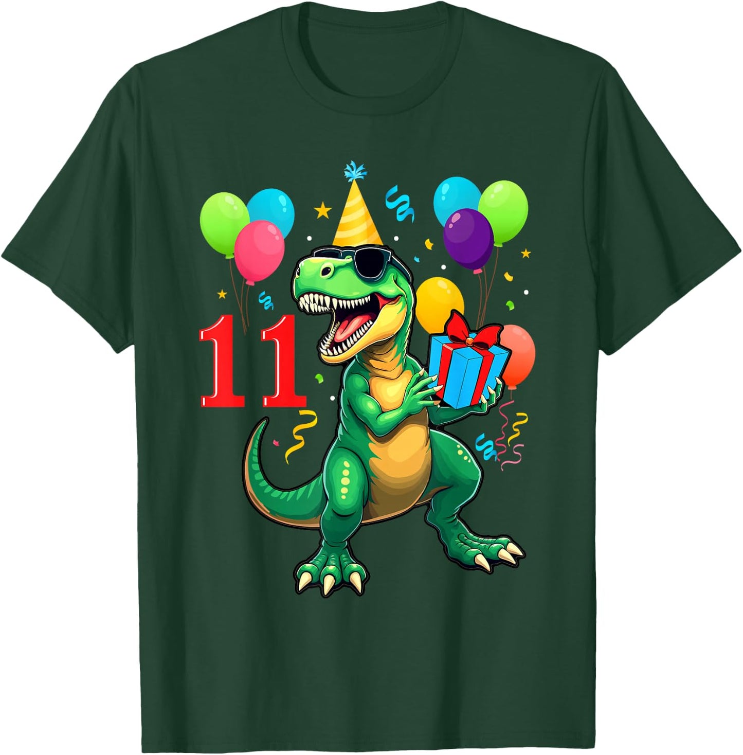 11th Birthday Shirt Boy Dinosaur Happy Bday T-rex Party Kids T-Shirt - T-Shirt | Forest