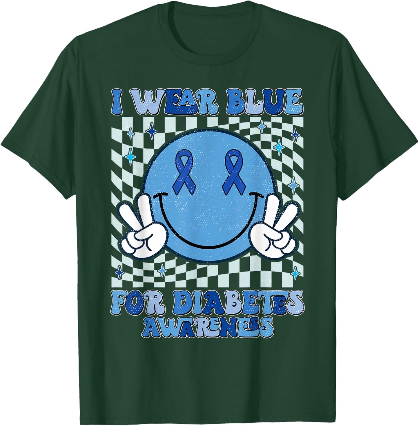 I Wear Ribbon Blue For Diabetes Awareness Women Men Kids T-Shirt - T-Shirt | Forest