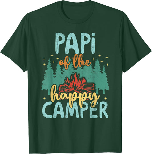 Papi of Happy Camper 1st Birthday Party Retro Papi T-Shirt - T-Shirt | Forest