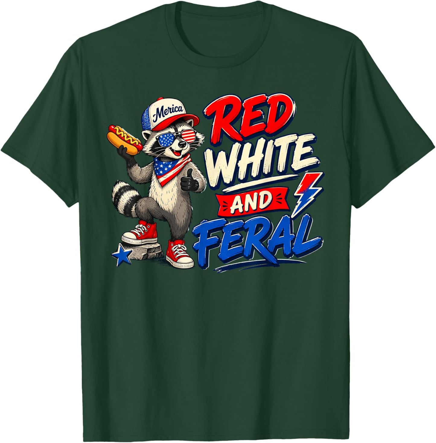 Red White and Feral Patriotic Raccoon American Flag T-Shirt - T-Shirt | Forest