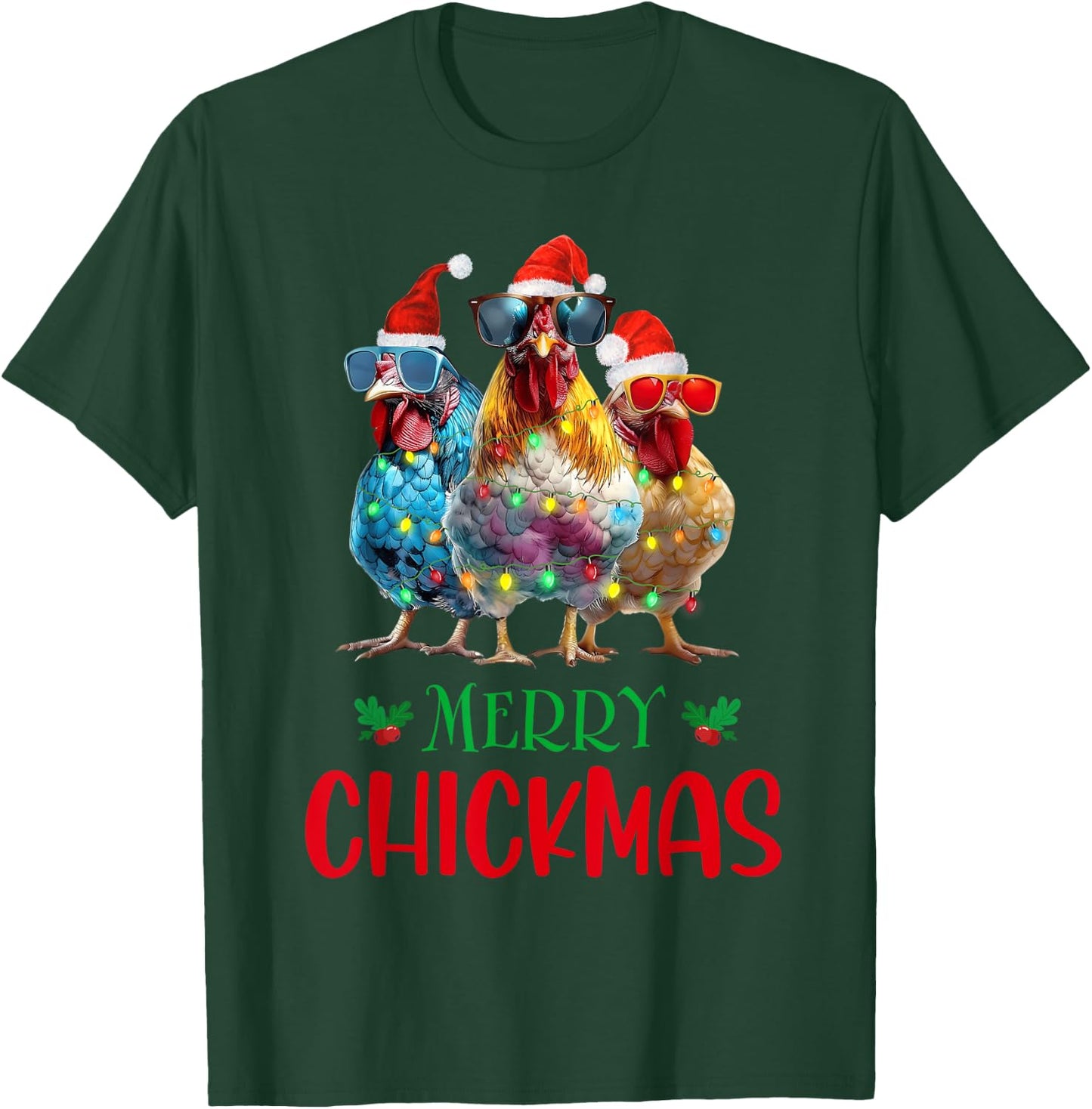 Merry Chickmas Ornament Lights Chicken Farmer Christmas T-Shirt - T-Shirt | Forest