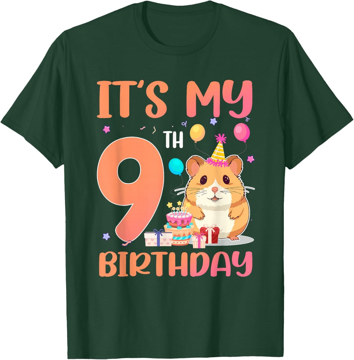 It's My 9th Birthday Cute Hamster 9 Year Old Kids T-Shirt - T-Shirt | Forest