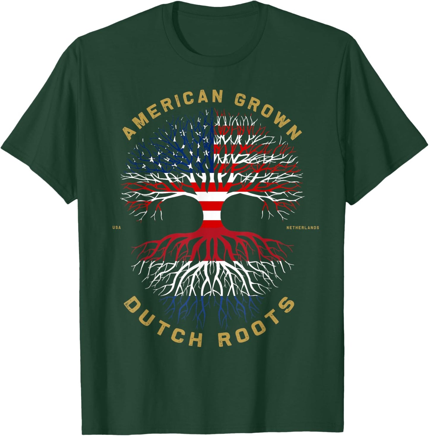 American Grown With Dutch Roots Tree USA Flag Unique Gifts Women Kids Men T-Shirt - T-Shirt | Forest
