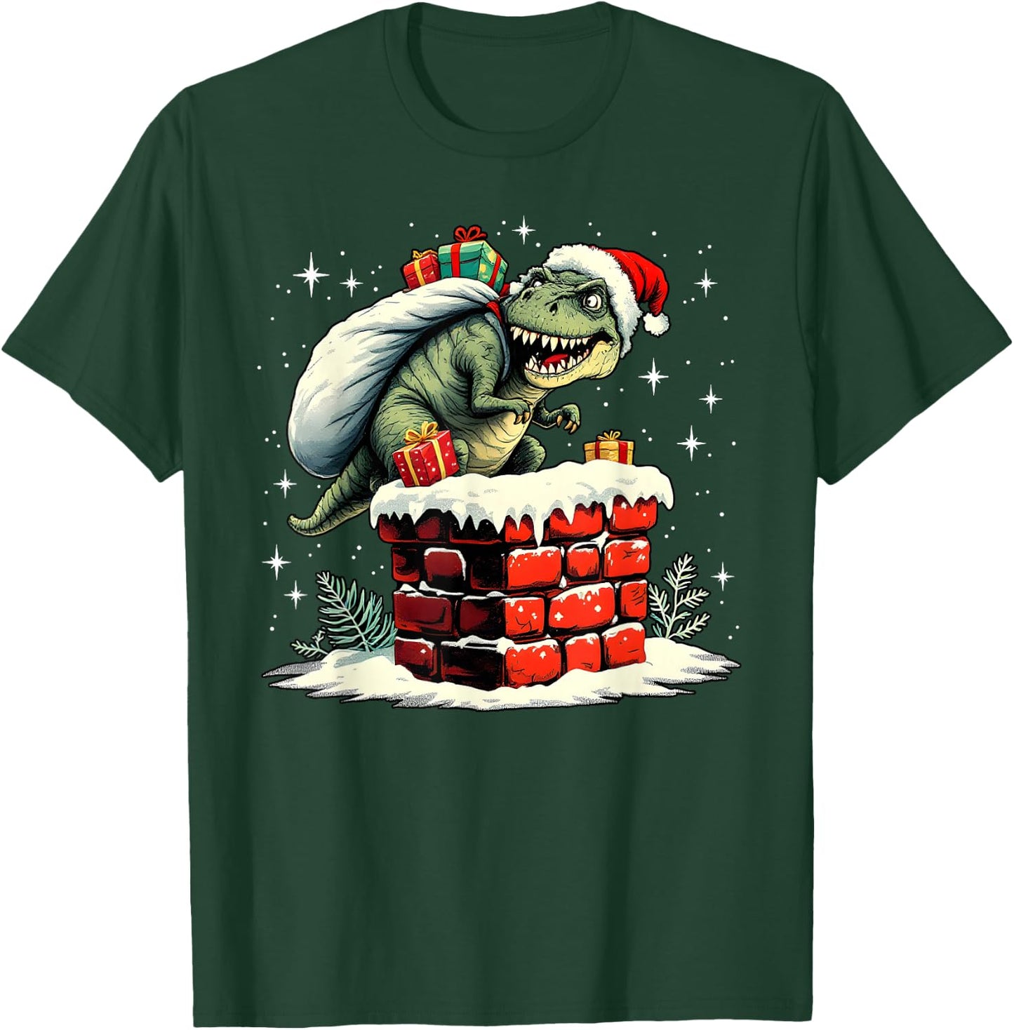 Dinosaur Christmas Santa Xmas T-Shirt - T-Shirt | Forest