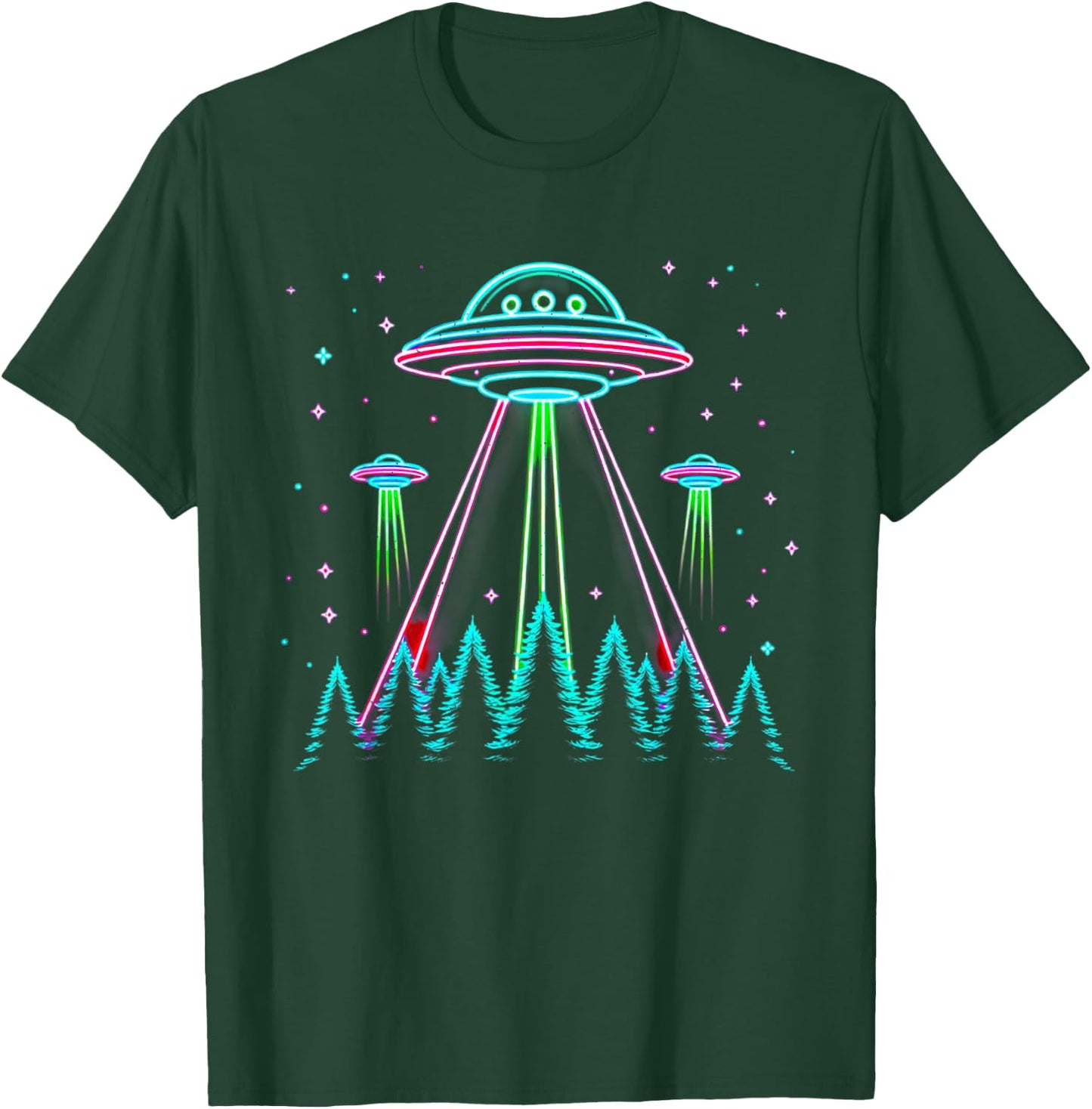 UFO Abduction Line Art Moon Day Alien Spaceship Sci-fi T-Shirt - T-Shirt | Forest