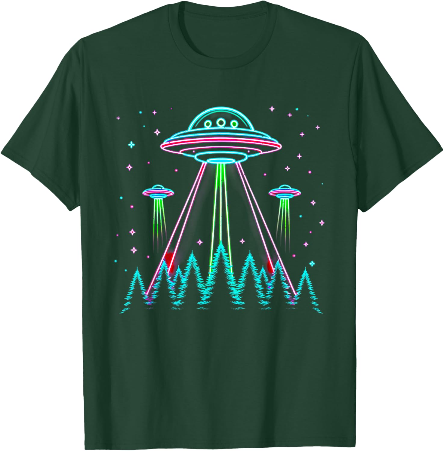 UFO Abduction Line Art Moon Day Alien Spaceship Sci-fi T-Shirt - T-Shirt | Forest
