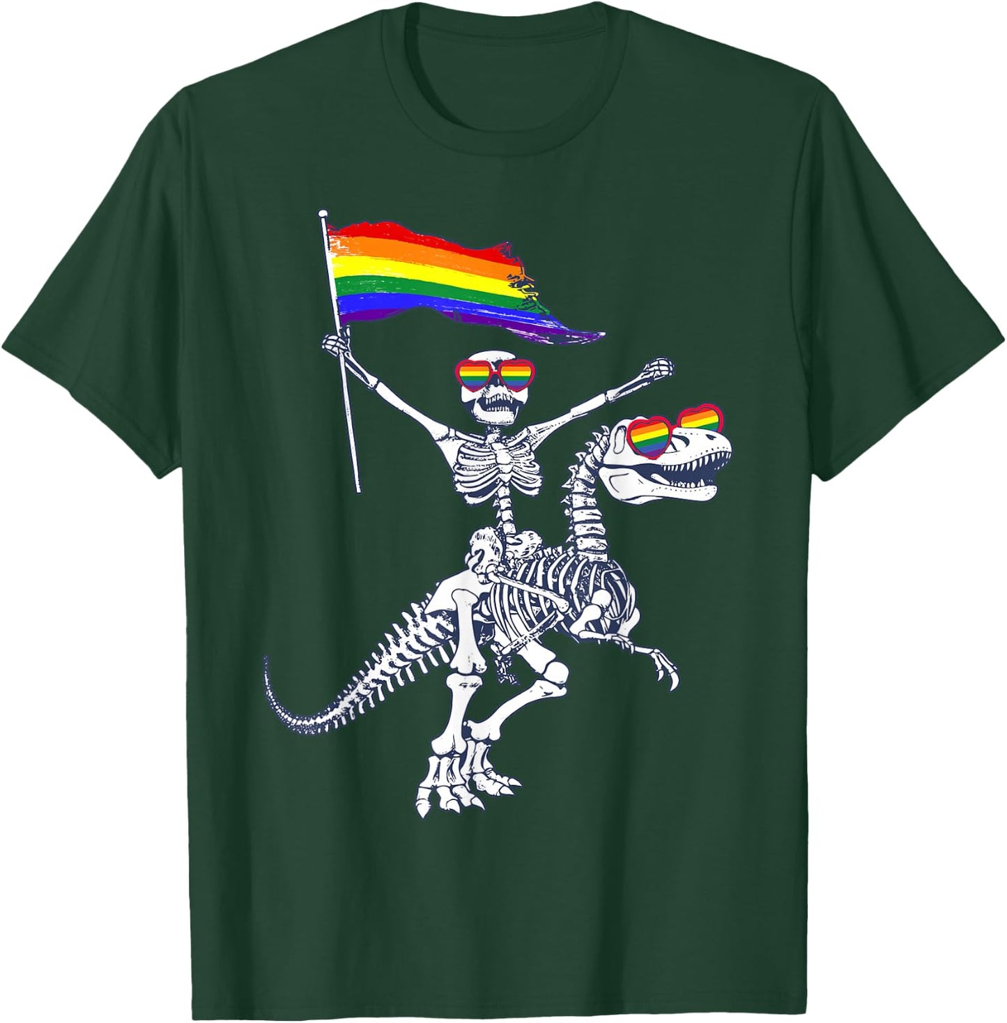 LGBT Flag Skeleton Riding T-Rex Dinosaur Gay Pride Month T-Shirt - T-Shirt | Forest