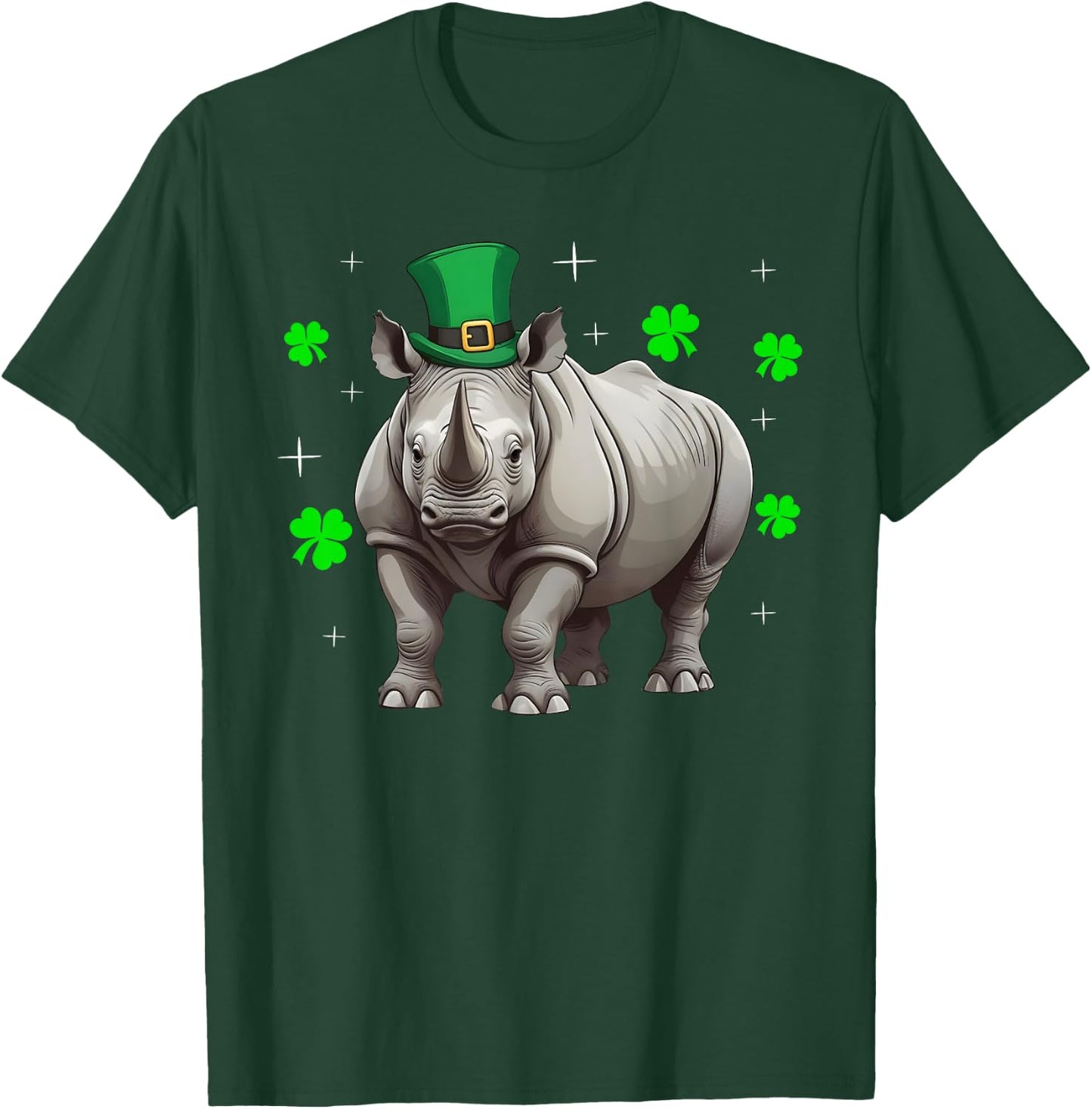 Irish Shamrock Leprechaun Hat Rhino St Patrick's Day T-Shirt - T-Shirt | Forest