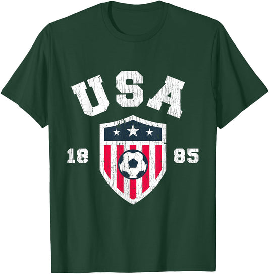 Vintage USA Soccer 1885 American Flag Football T-Shirt - T-Shirt | Forest
