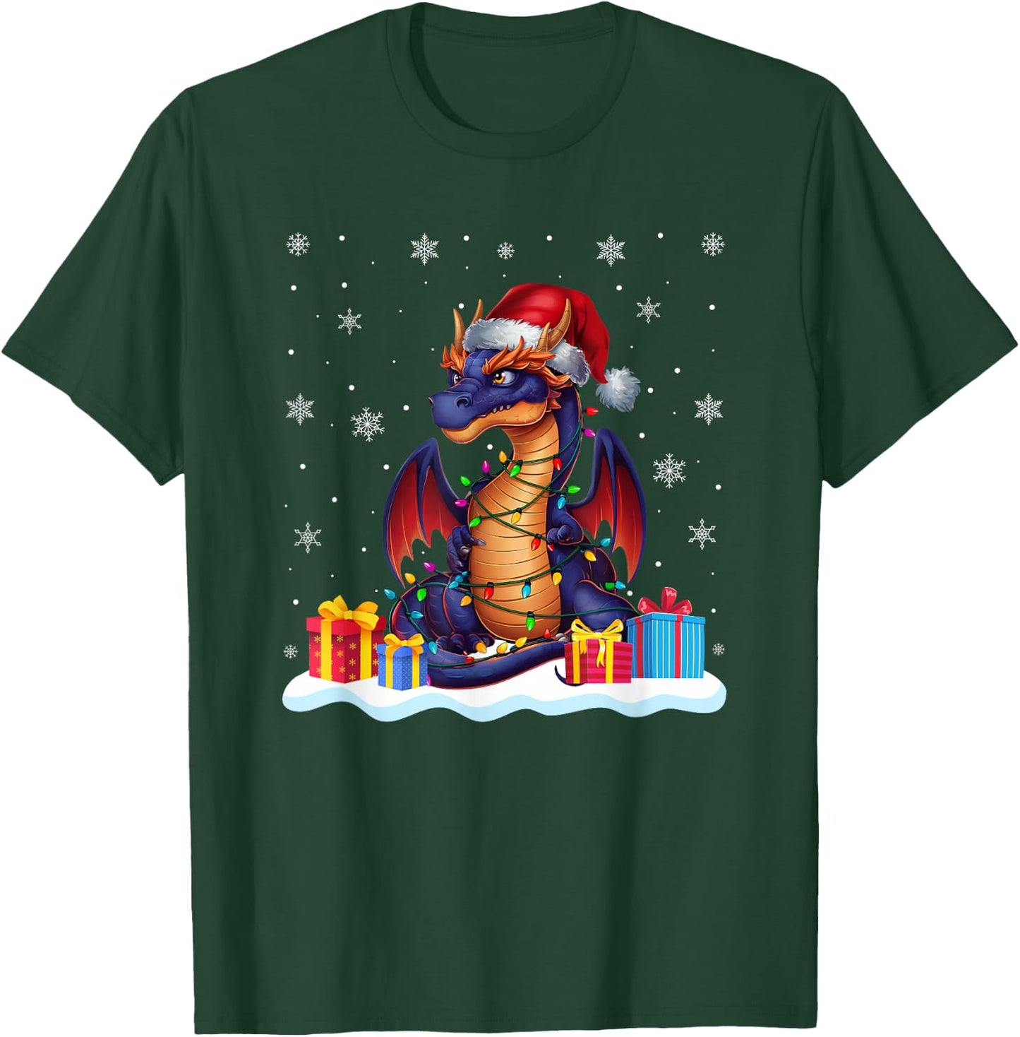 Dragon Santa Hat Christmas Tree Light Xmas Pajama T-Shirt - T-Shirt | Forest