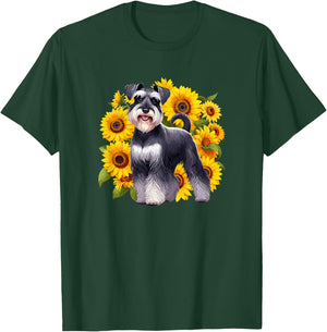 & Girls Sunflowers Flowers Miniature Schnauzer Lover T-Shirt - T-Shirt | Forest