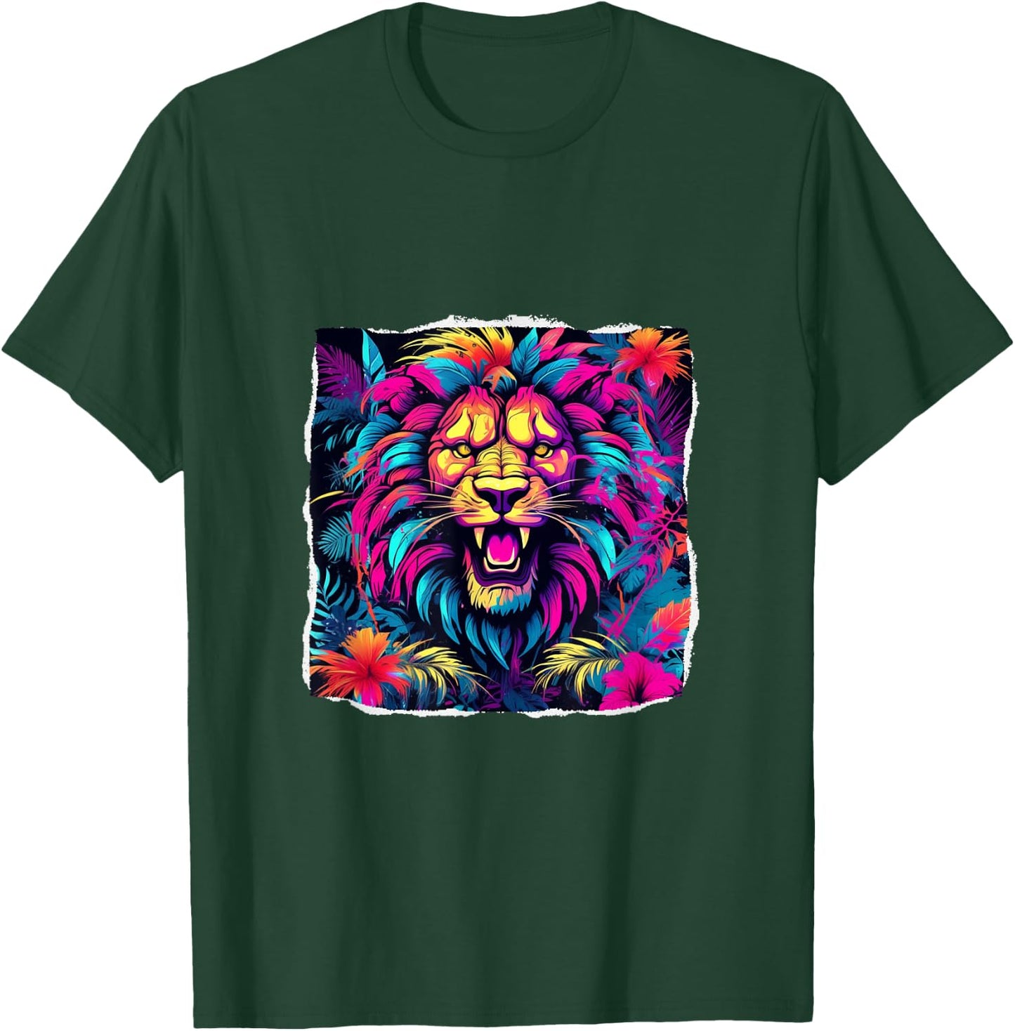 Neon Mane Lion Art: Colorful Jungle Design for All T-Shirt - T-Shirt | Forest