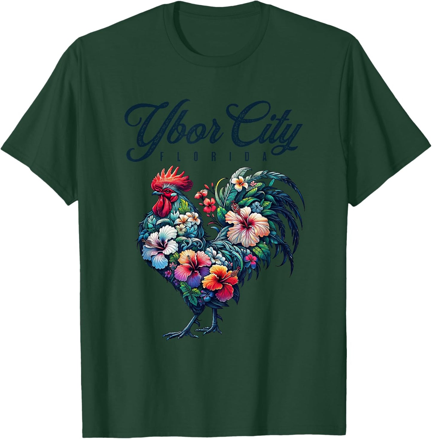 Ybor City Florida Tropical Chicken With Hibiscus T-Shirt - T-Shirt | Forest