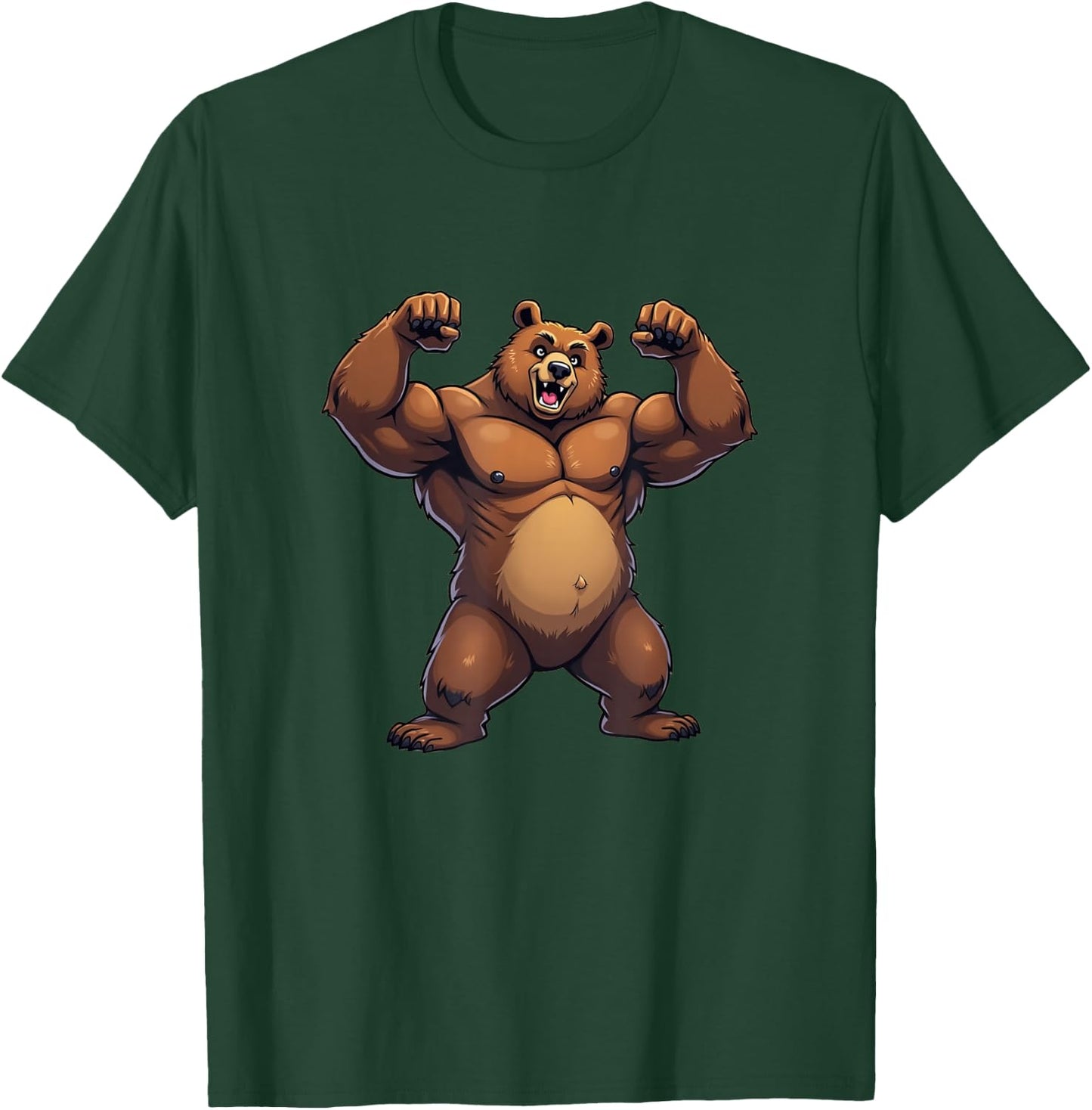 I Love Bear Funny Gay Daddy LGBTQ Pride Cartoon Style Muscle T-Shirt - T-Shirt | Forest