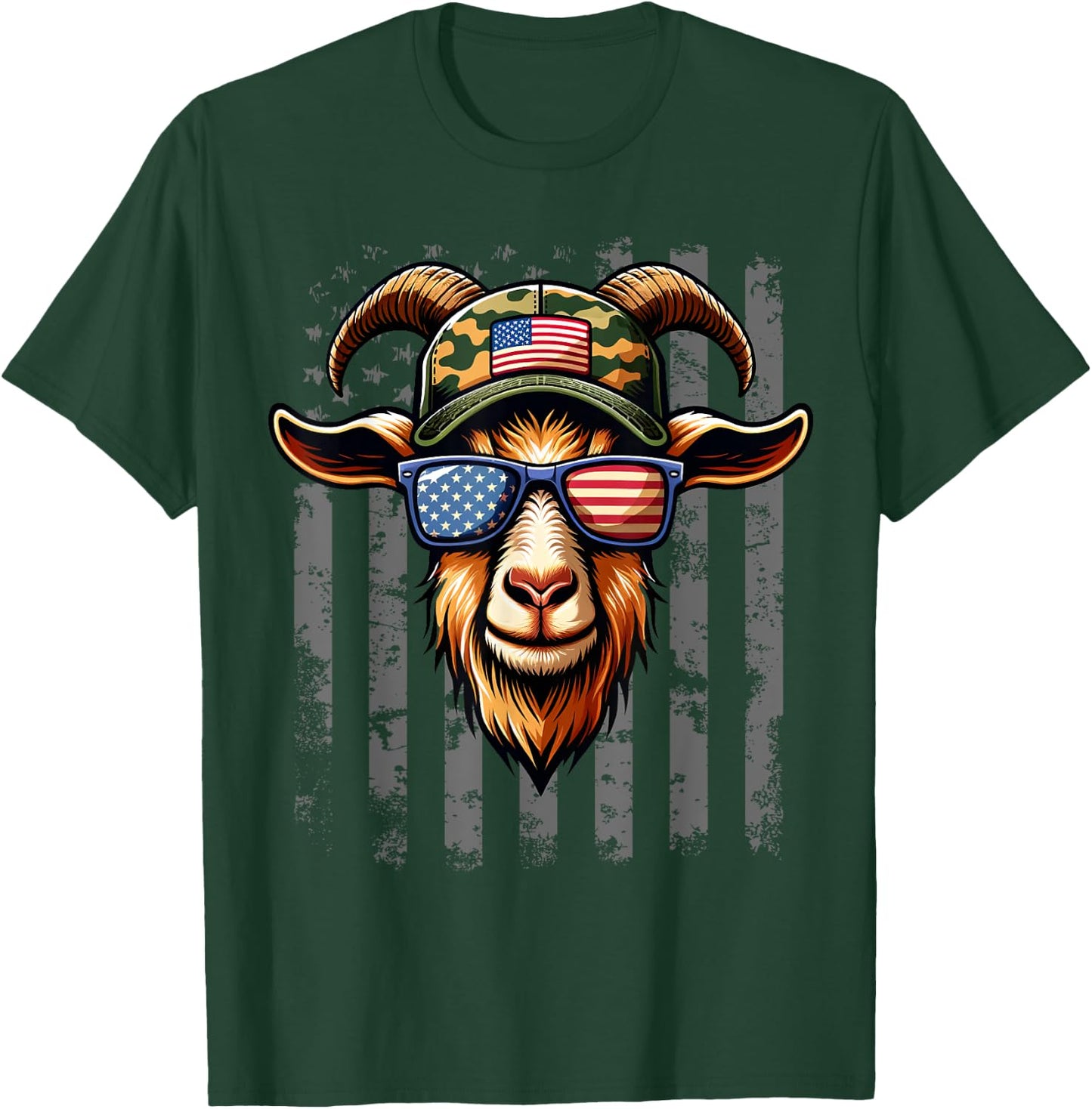 4th July Goat USA Flag Dad Father America Men Boys Kids T-Shirt - T-Shirt | Forest