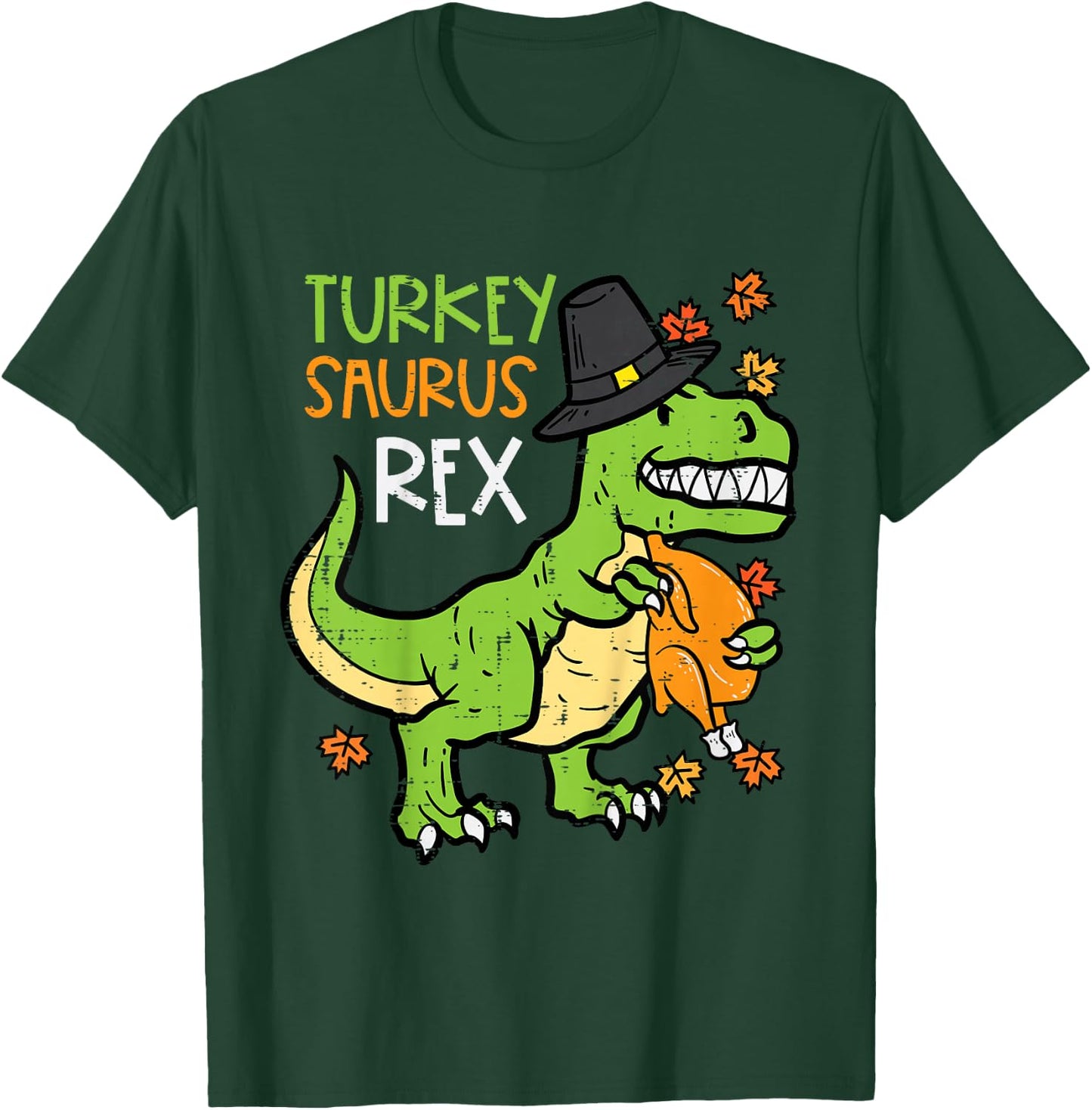 Kids Thanksgiving Turkey Saurus Rex Dino Fall Boys Kids Toddler T-Shirt - T-Shirt | Forest