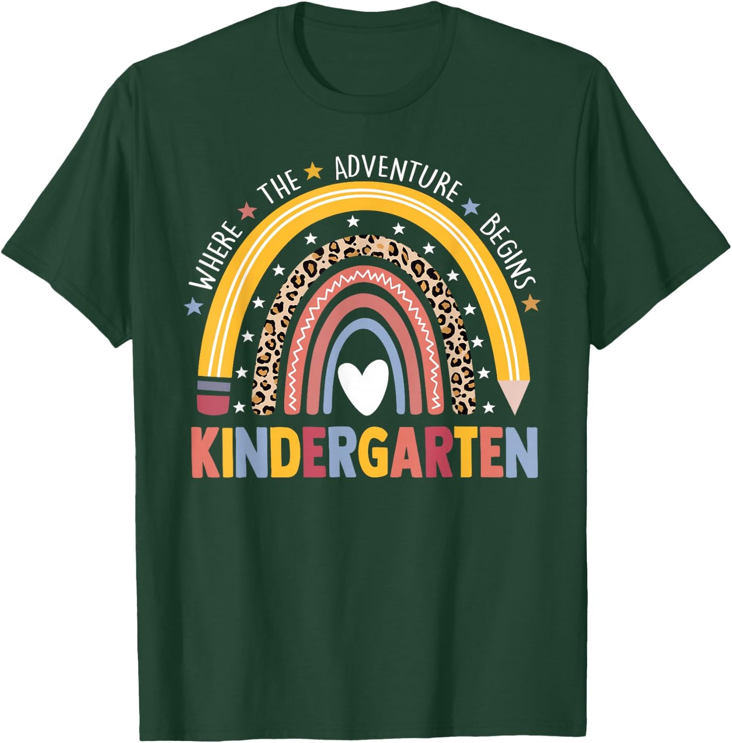 Kindergarten Where The Adventure Begins Leopard Rainbow T-Shirt - T-Shirt | Forest