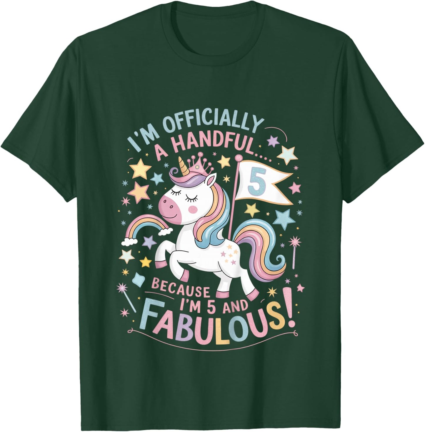Kids I'm Officially A Handful Unicorn 5th Birthday Girl Shirt T-Shirt - T-Shirt | Forest