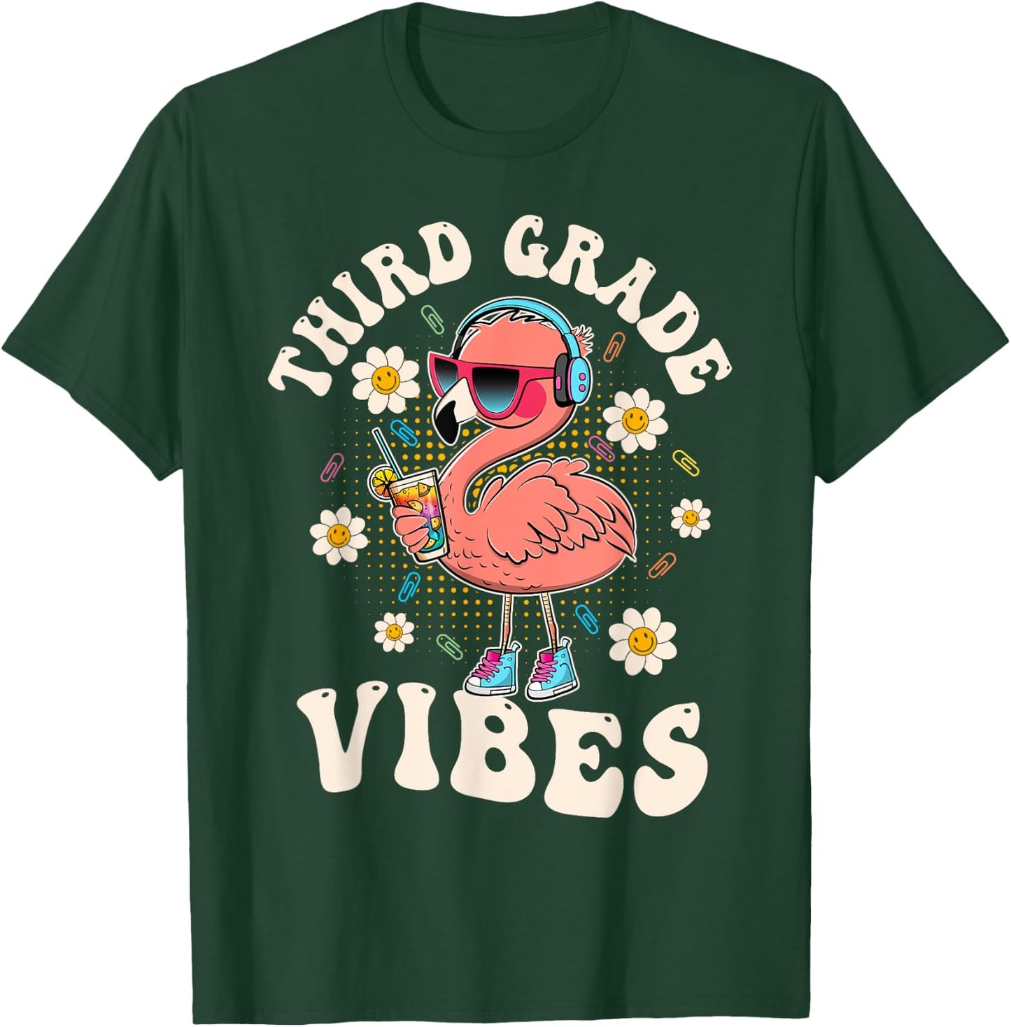 Flamingo Back to School Third Grade Vibes Teacher 3rd Grade Men Women Girls Kids T-Shirt - T-Shirt | Forest