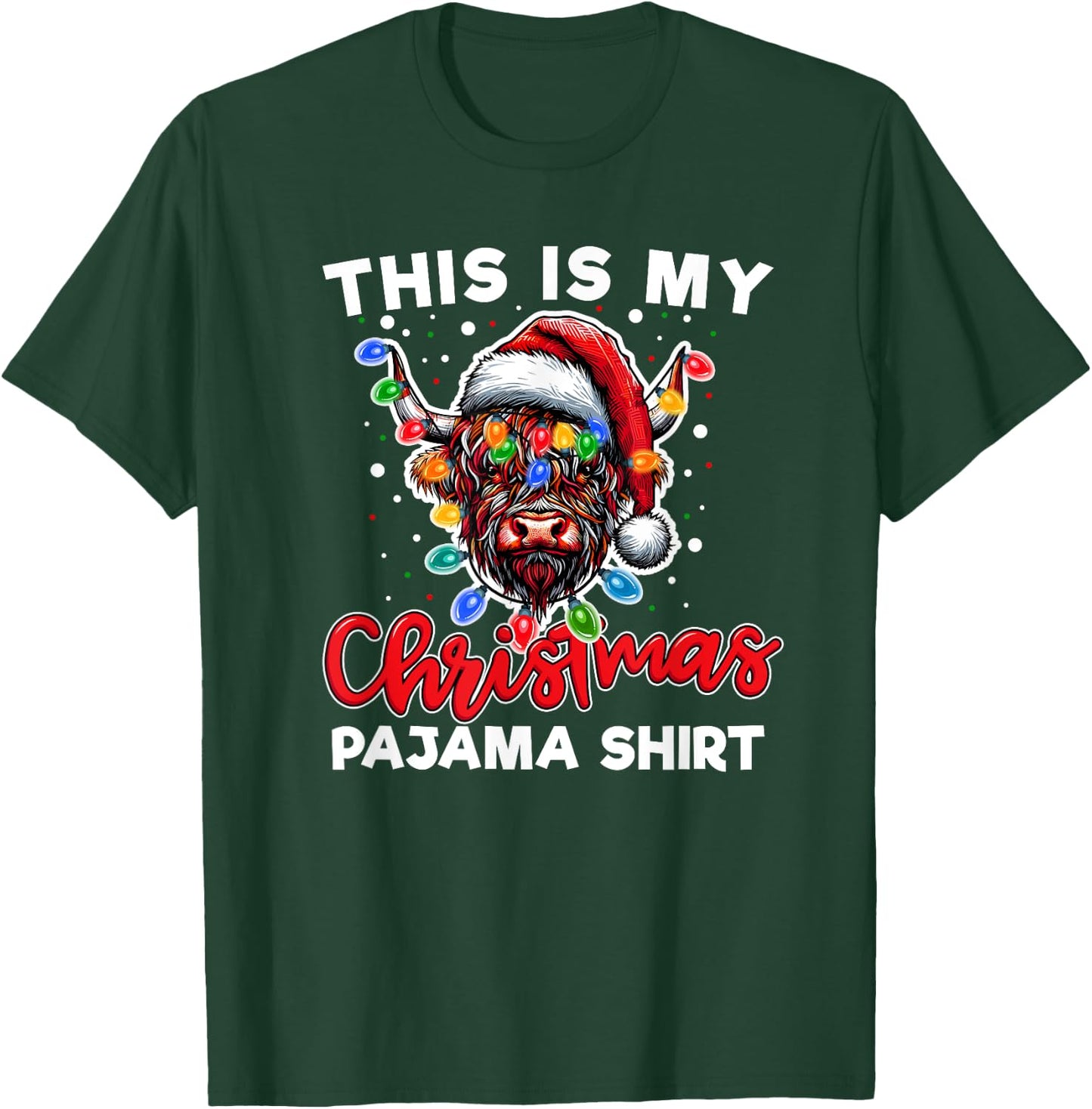 Highland Cow Christmas Pajama Santa Cow Lover T-Shirt - T-Shirt | Forest