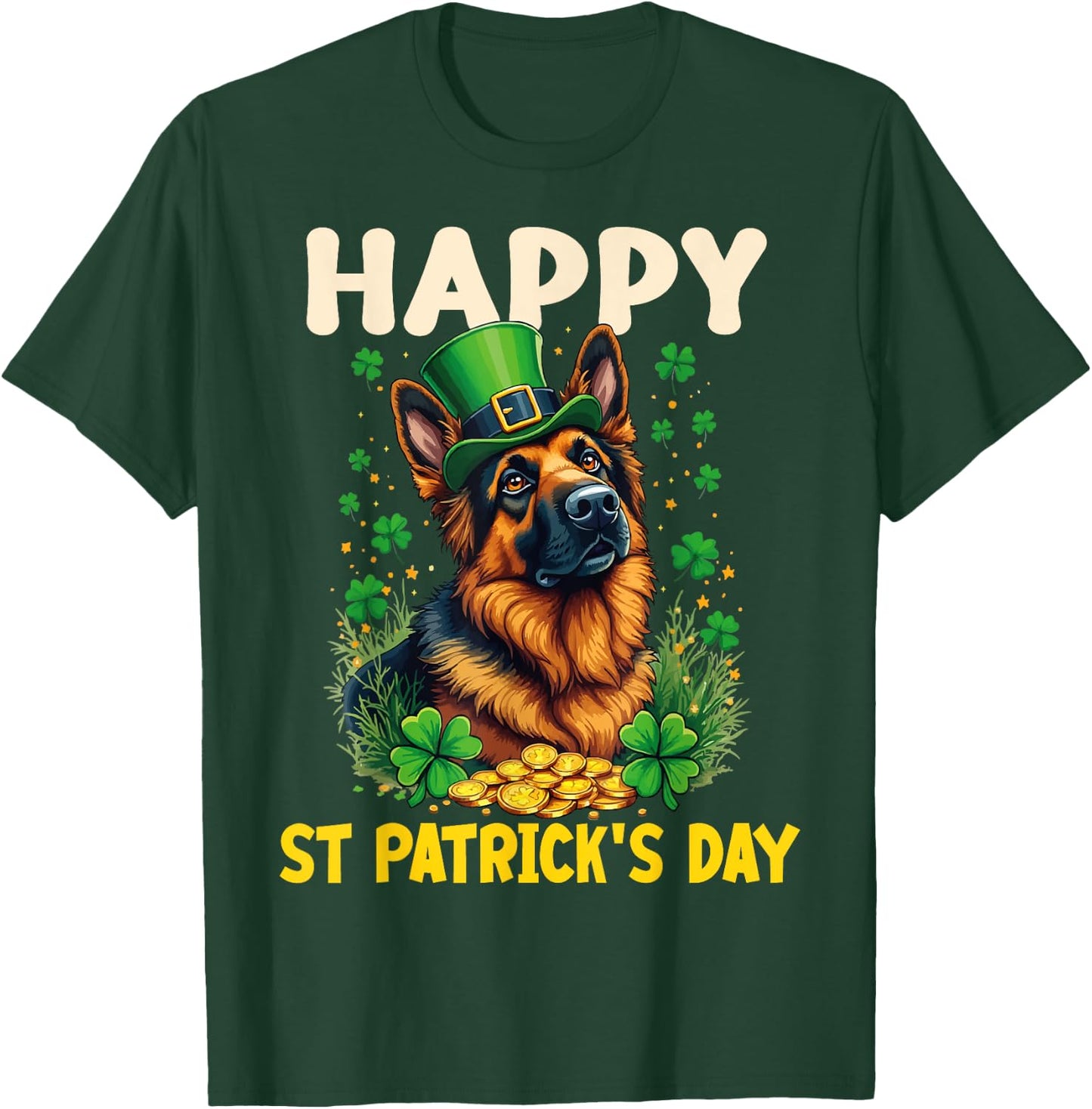 Happy St Patrick's Day German Shepherd Dog St Patricks Funny T-Shirt - T-Shirt | Forest