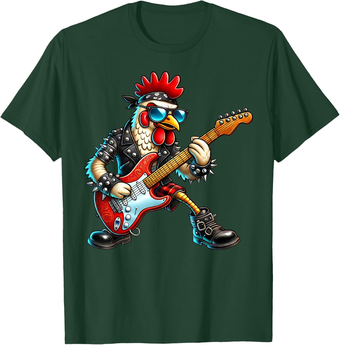 Funny Punk Chicken Rock N Roll Chicken Guitar Band T-Shirt - T-Shirt | Forest