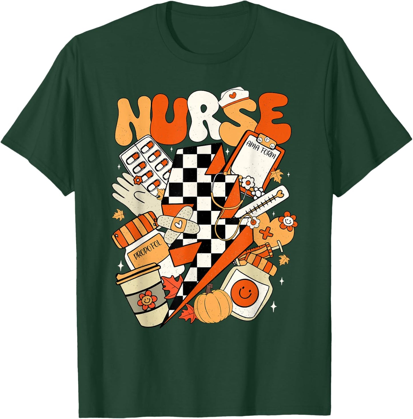 Retro Pumpkin Nurse Life Thanksgiving Fall Autumn Nurse T-Shirt - T-Shirt | Forest