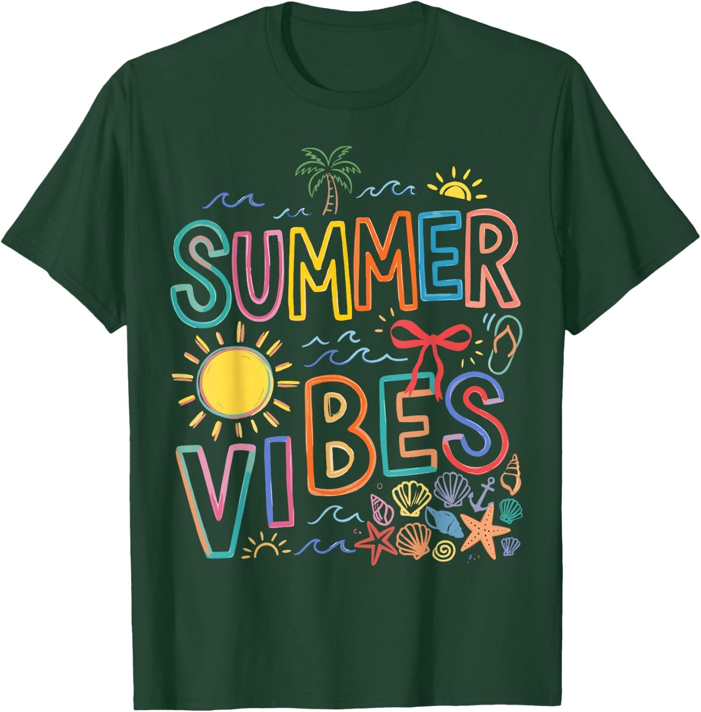 Funny Beach Summer Vibes Women Kids Summer Vacation T-Shirt - T-Shirt | Forest