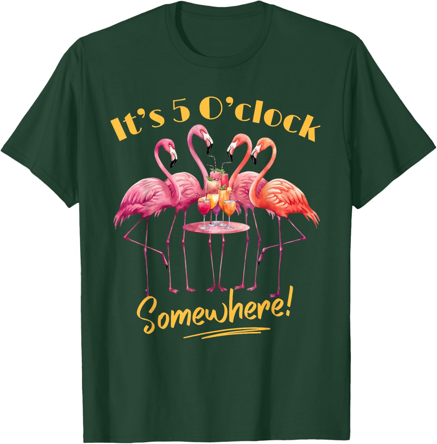 It's 5 O'Clock Somewhere Flamingo Tropical Margarita Party T-Shirt - T-Shirt | Forest