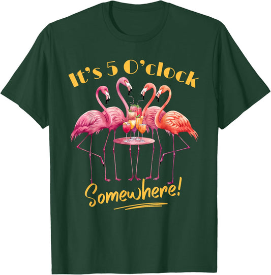 It's 5 O'Clock Somewhere Flamingo Tropical Margarita Party T-Shirt - T-Shirt | Forest