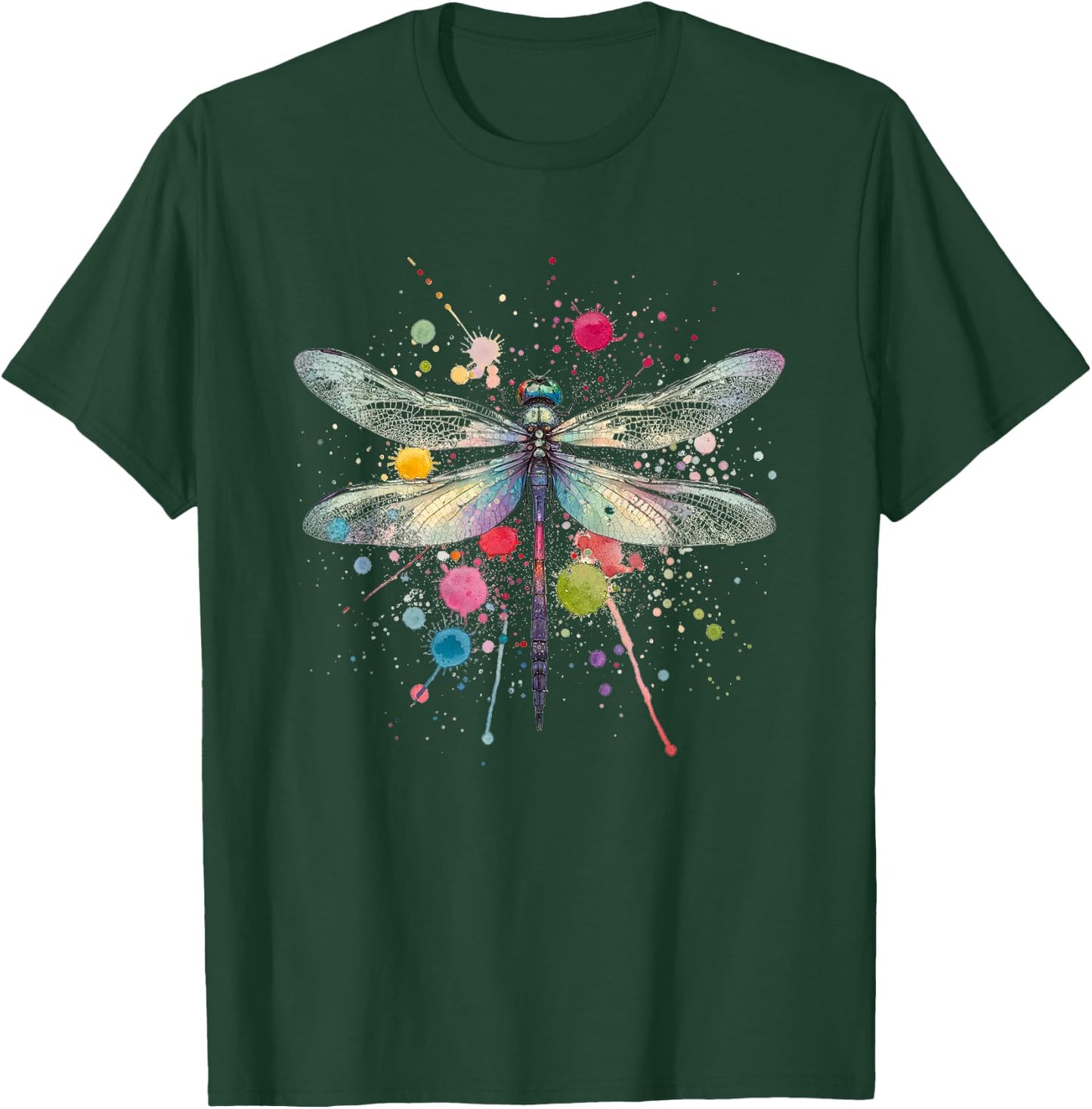 Vibrant Dragonfly Splatter for All Occasions T-Shirt - T-Shirt | Forest