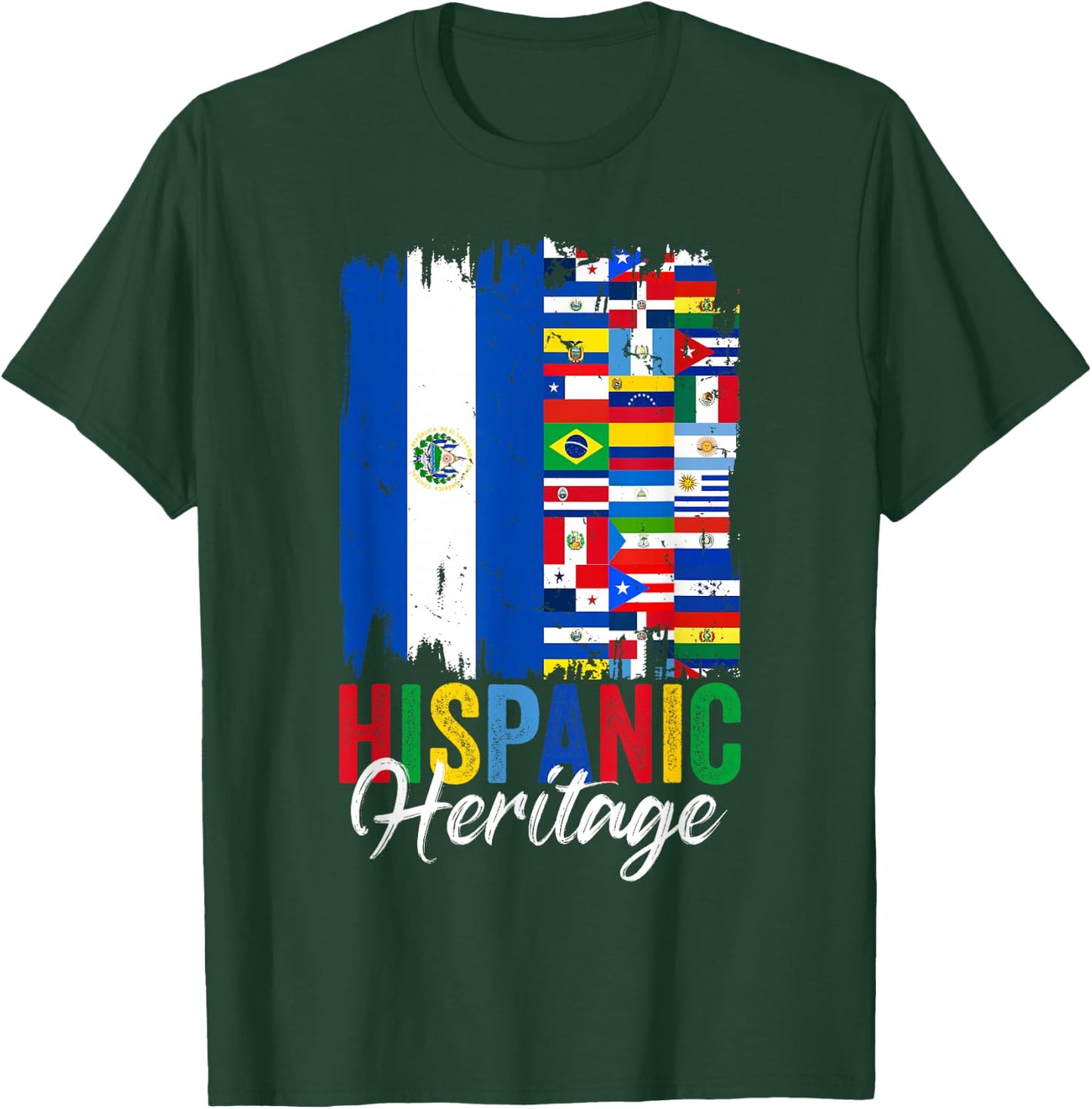 El Salvador Hispanic Heritage Month Latino Countries Flags T-Shirt - T-Shirt | Forest