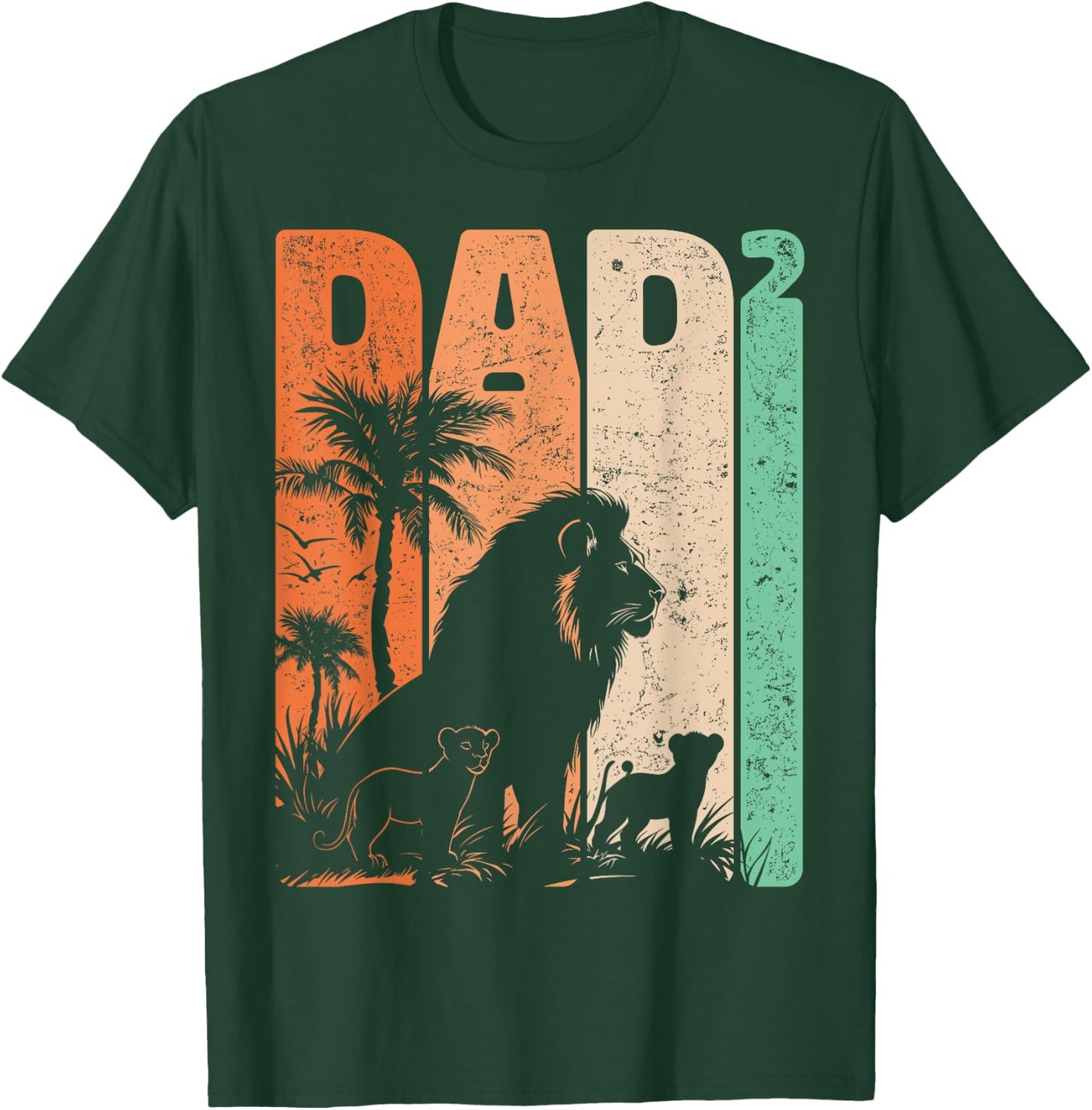 Retro Lion Father with Two Cubs Dad Squared Father's Day T-Shirt - T-Shirt | Forest