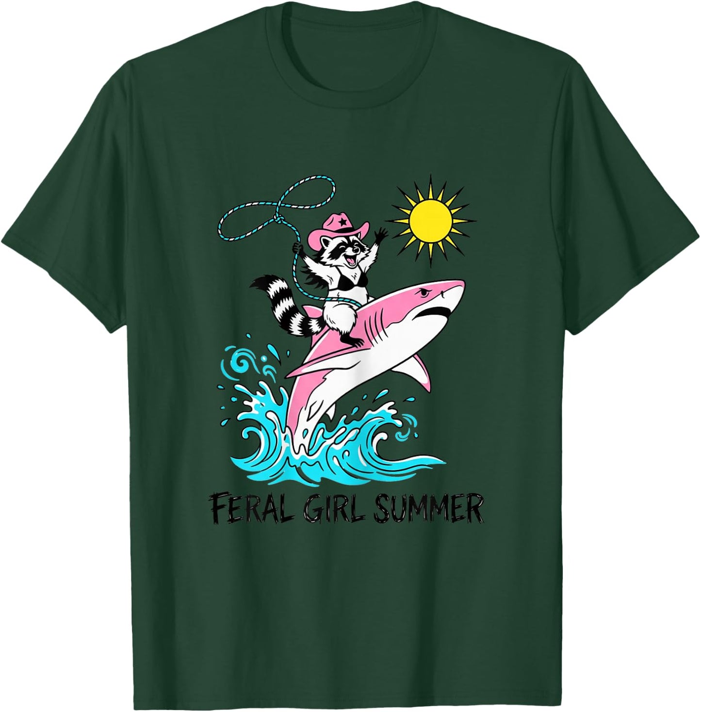 Funny Beach Raccoon Feral Girl Summer T-Shirt - T-Shirt | Forest