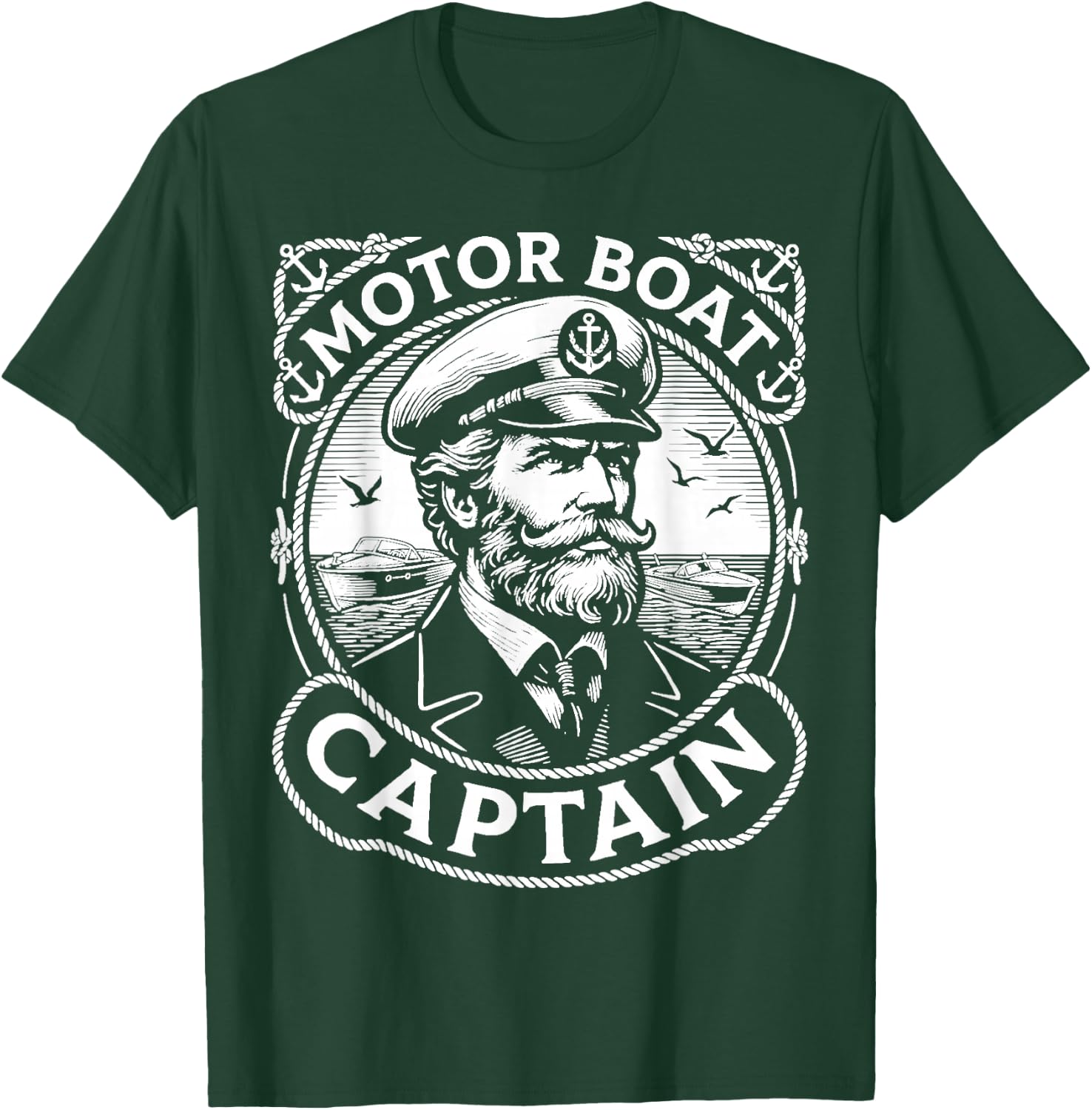 Funny Motor Boat Captain Vintage Retro T-Shirt - T-Shirt | Forest