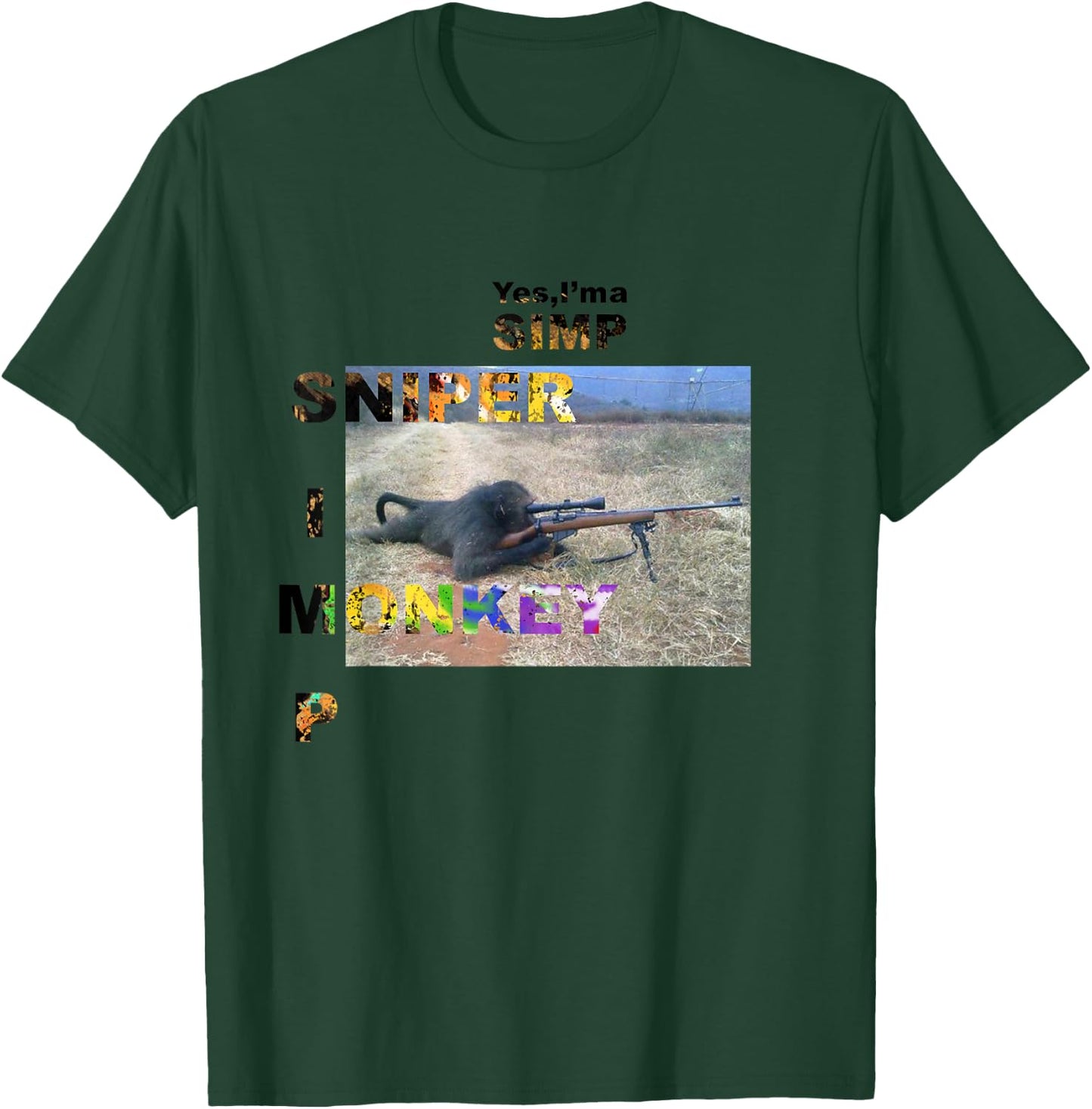 Yes I'm A Simp Sniper Monkey Meme Funny Humor T-Shirt - T-Shirt | Forest