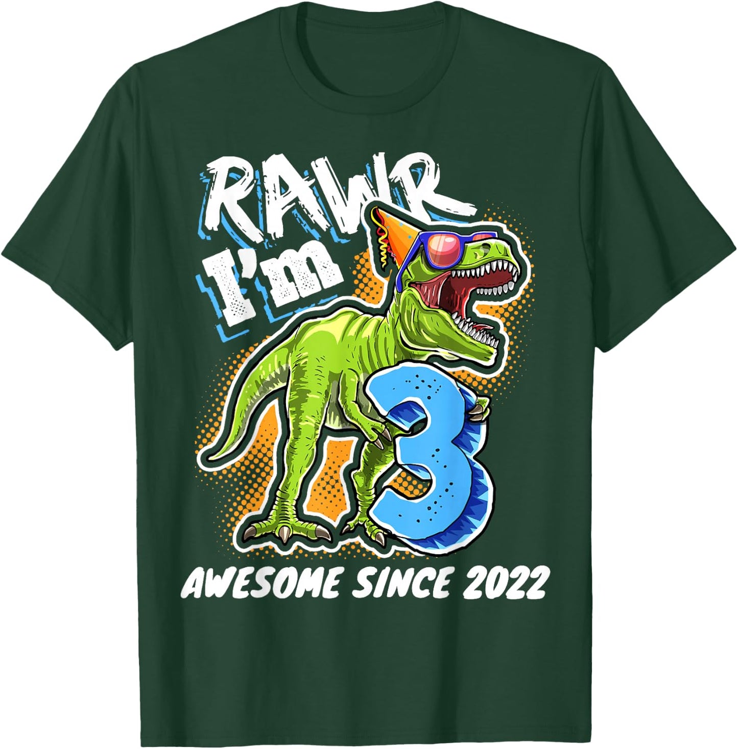 3rd Birthday T Rex Dinosaur Party Boys Rawr I'm 3 T-Shirt - T-Shirt | Forest