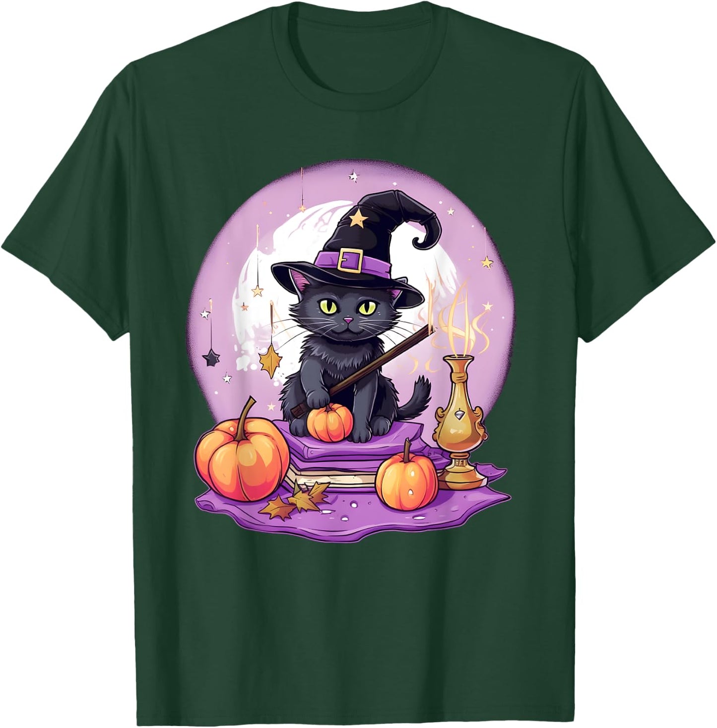 Black Cat Witch Halloween Toddler Girls Moon T-Shirt - T-Shirt | Forest