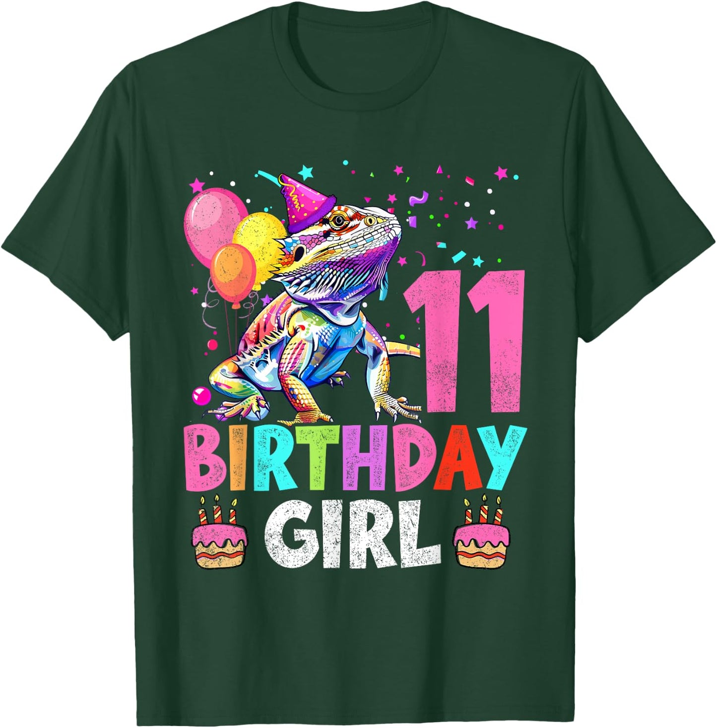 11th Birthday Girl Bearded Dragon 11 Years Old Bday Party T-Shirt - T-Shirt | Forest