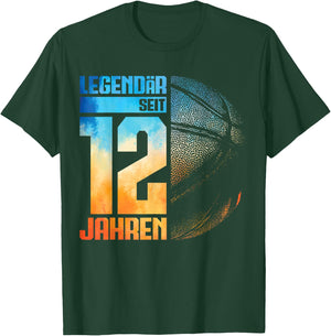 12th Birthday Retro Basketball Player 12 Years Boy Child , black T-Shirt - T-Shirt | Forest