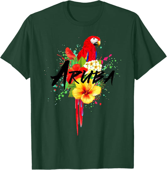Aruba Parrot Tropical Plants Souvenir Vintage T-Shirt - T-Shirt | Forest