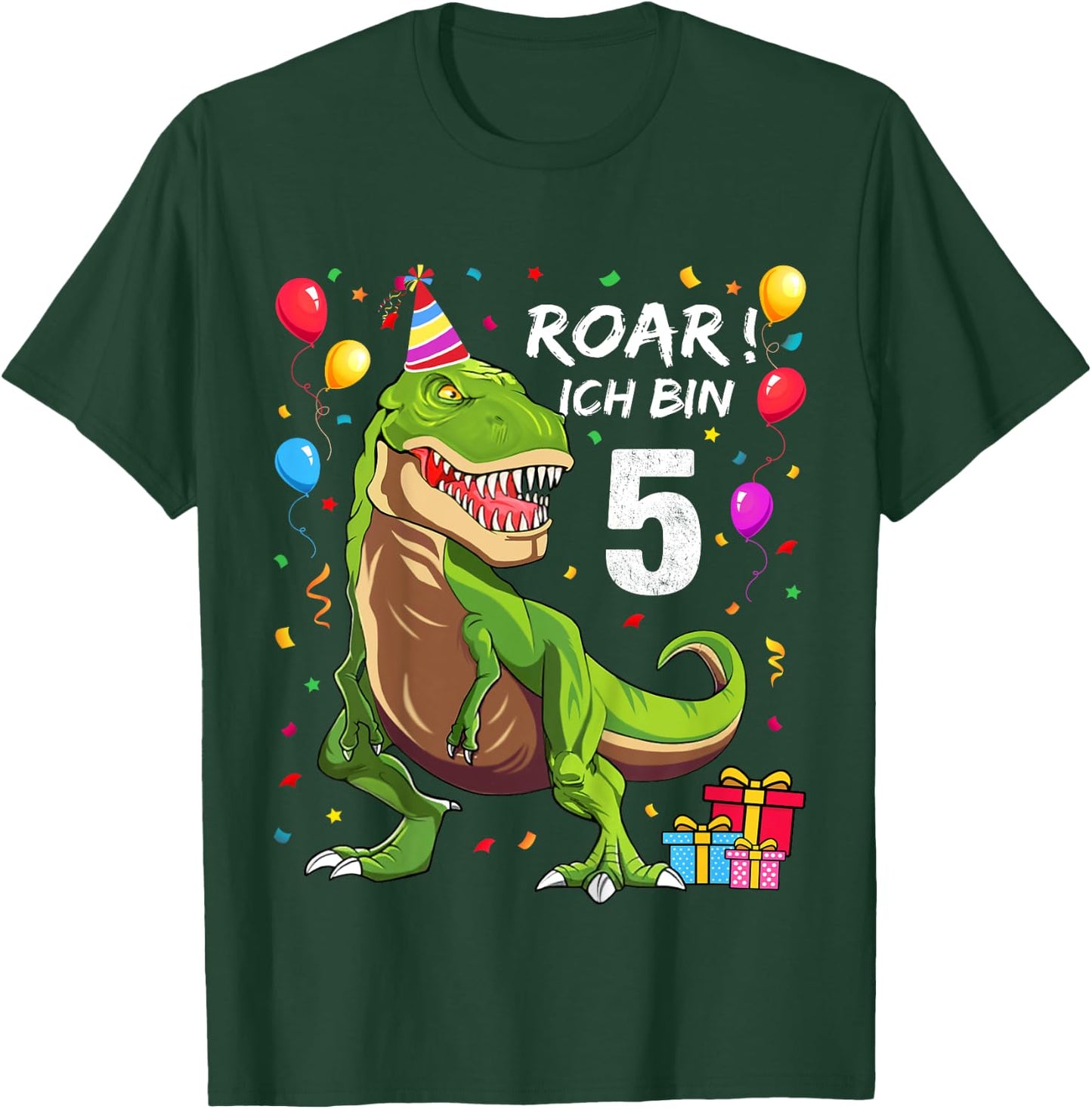 Children's Birthday Shirt 5 Years Boy Dinosaur Dino I Am 5 , black T-Shirt - T-Shirt | Forest