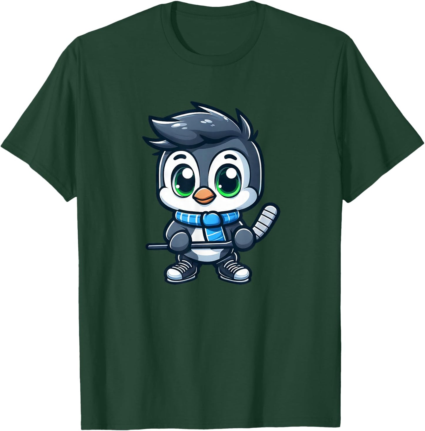 Cute Cartoon Penguin Hockey Player Ice Hockey T-Shirt - T-Shirt | Forest