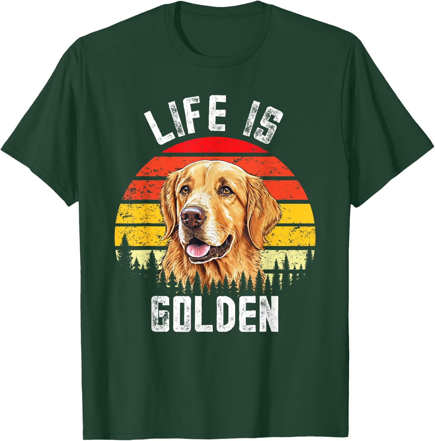 Vintage Life Is Golden Funny Golden Retriever Dog Lover Women Girls Kids T-Shirt - T-Shirt | Forest