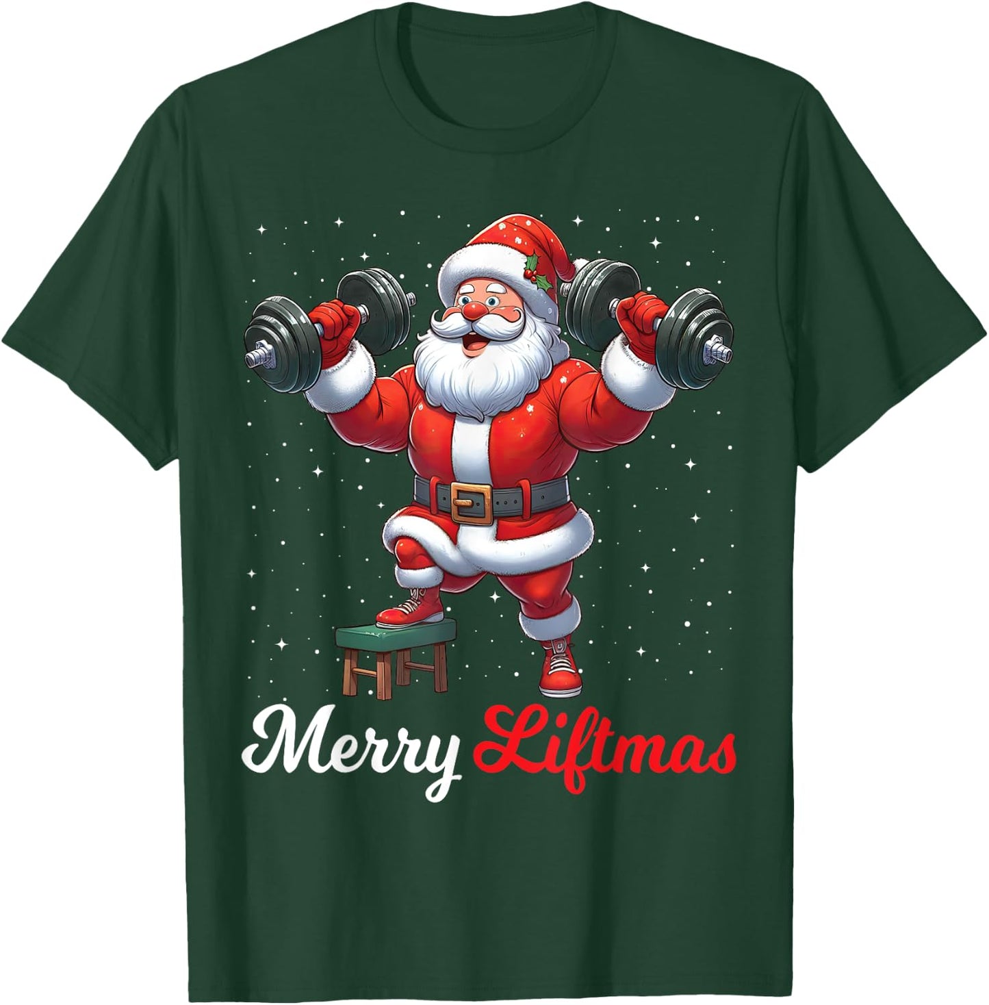 Merry Liftmas Santa Weightlifting Gym Fitness Christmas Snow T-Shirt - T-Shirt | Forest