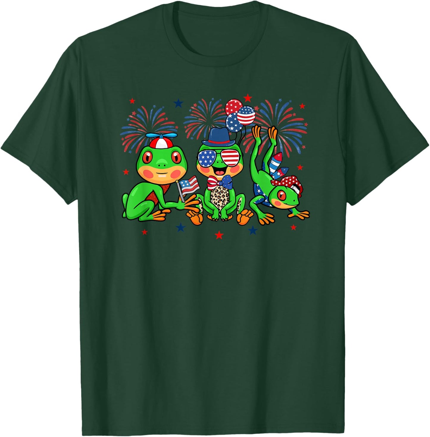 Funny Frog American Flag Leopard Fireworks 4th Of July T-Shirt - T-Shirt | Forest