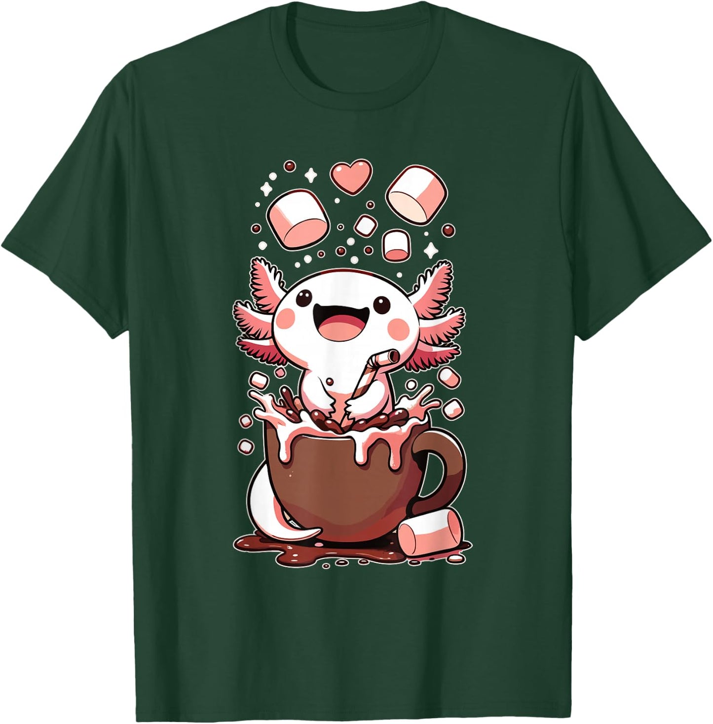 Kawaii Axolotl Hot Chocolate Marshmallow Chocolate Axolotl T-Shirt - T-Shirt | Forest