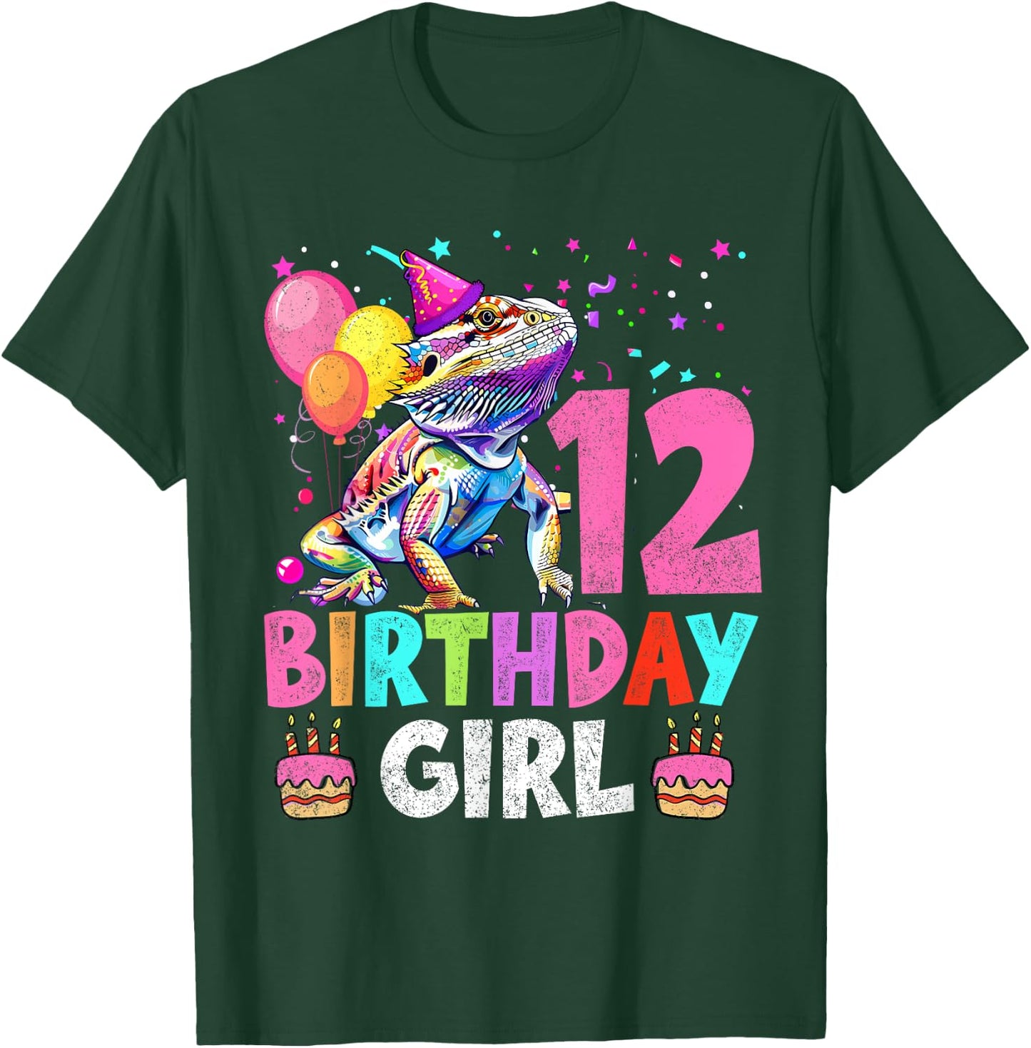 12th Birthday Girl Bearded Dragon 12 Years Old Bday Party T-Shirt - T-Shirt | Forest